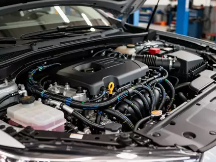 Geöffneter Motorraum eines modernen Fahrzeugs in einer Werkstattumgebung mit Fokus auf technische Komponenten. - Foto: über boerse-global.de