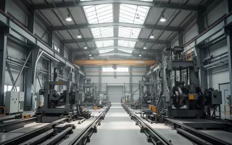 Leere, moderne Industriehalle einer Rüstungsproduktionsstätte mit großen Maschinen und natürlichem Lichteinfall. - Foto: über boerse-global.de