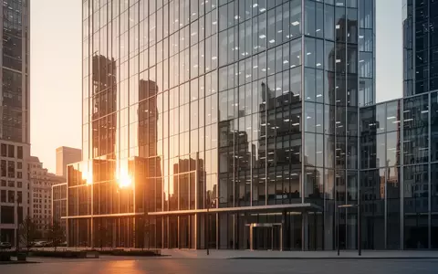 Ein modernes Bürogebäude in einem Finanzviertel im warmen Licht der Abendsonne. - Foto: über boerse-global.de
