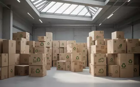 Stapel von recycelbaren Kartonverpackungen in einem modernen, hellen Lagerhaus als Symbol für Nachhaltigkeit und Logistik. - Foto: über boerse-global.de