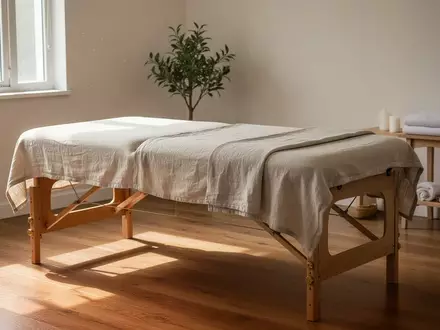 Ein minimalistisch eingerichteter Behandlungsraum für Shiatsu-Therapie mit einer Massageliege in einer ruhigen, hellen Umgebung. - Foto: über boerse-global.de