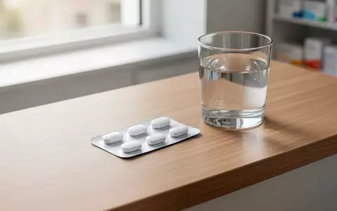 Eine leere Blisterpackung für Medikamente und ein Glas Wasser auf einem Apothekentresen bei natürlichem Licht. - Foto: über boerse-global.de