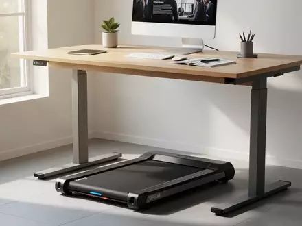 Ein kompaktes Walking Pad unter einem höhenverstellbaren Schreibtisch in einem modernen Büro. - Foto: über boerse-global.de
