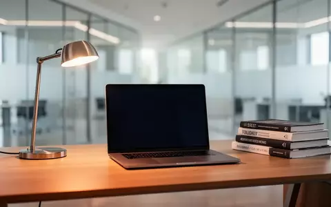 Ein moderner, minimalistischer Arbeitsplatz mit einem Laptop und Fachbüchern in einer hellen, professionellen Büroumgebung. - Foto: über boerse-global.de