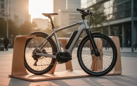 Modernes E-Bike an einem minimalistischen Fahrradständer in städtischer Umgebung bei Sonnenuntergang. - Foto: über boerse-global.de