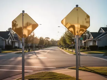 Eine leere, ruhige Straßenkreuzung in einem Wohngebiet an einem sonnigen Nachmittag. - Foto: über boerse-global.de