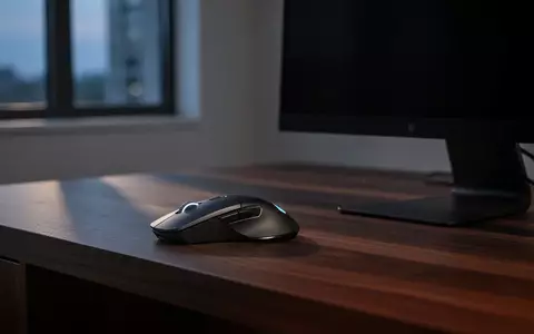 Ein moderner, minimalistischer Arbeitsplatz mit einer ergonomischen Computermaus auf einem Schreibtisch vor einem dunklen Monitor. - Foto: über boerse-global.de