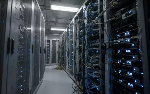 Ein minimalistisch beleuchteter Serverraum mit metallischen Server-Racks und blauen Statusleuchten in einer Industrieumgebung. - Foto: über boerse-global.de
