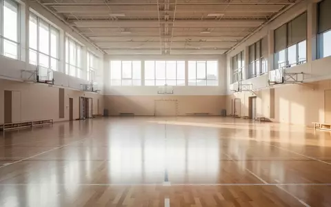 Helle, leere Sporthalle mit poliertem Holzboden und einfallendem Tageslicht als Symbol für Gesundheitsprävention. - Foto: über boerse-global.de