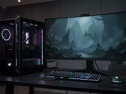 Ein moderner Gaming-PC auf einem Schreibtisch mit einem ausgeschalteten Monitor in einem abgedunkelten Raum. - Foto: über boerse-global.de