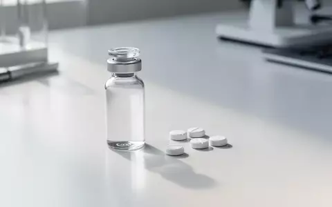Eine sterile Glasampulle und weiße Tabletten auf einer klinischen Oberfläche. - Foto: über boerse-global.de