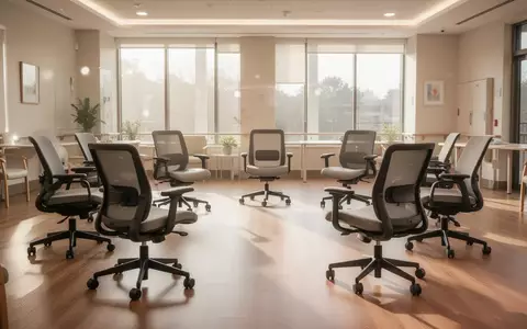 Leerer Gruppenraum in einem Seniorenzentrum mit im Kreis angeordneten Stühlen für Gymnastikübungen. - Foto: über boerse-global.de