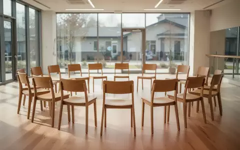 Ein heller, minimalistischer Tanzraum mit im Kreis angeordneten leeren Stühlen auf einem hellen Holzboden. - Foto: über boerse-global.de