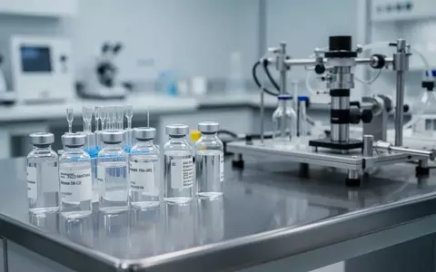 Medizinische Ampullen und Laborausrüstung auf einer sterilen Arbeitsfläche in einem biopharmazeutischen Umfeld. - Foto: über boerse-global.de