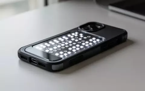 Eine technologische Smartphone-Hülle mit integrierten LEDs zur Detektion versteckter Kameras auf einer sauberen Tischoberfläche. - Foto: über boerse-global.de
