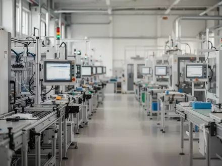 Moderne Industriehalle mit Produktionsmaschinen und Montagestationen in einer bayerischen Fertigungsstätte. - Foto: über boerse-global.de