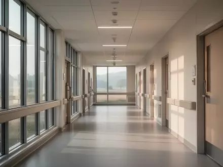 Modernes, ruhiges Klinikgebäude mit großzügigen Fensterfronten und heller, minimalistischer Architektur. - Foto: über boerse-global.de