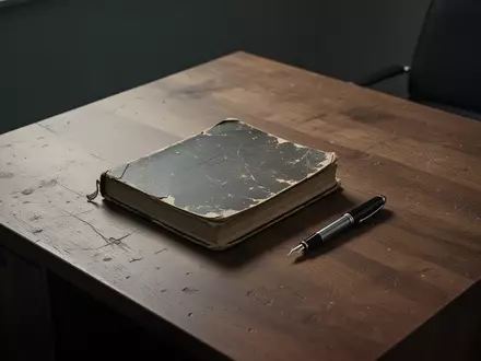 Ein leeres, abgenutztes Kassenbuch und ein Füllfederhalter auf einem minimalistischen Schreibtisch als Symbol für finanzielle Engpässe. - Foto: über boerse-global.de
