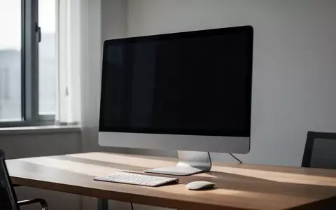 Ein moderner, minimalistischer Arbeitsplatz mit einem ausgeschalteten Computermonitor auf einem Holztisch. - Foto: über boerse-global.de