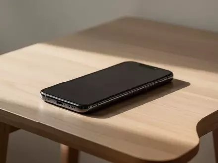 Ein modernes Smartphone liegt auf einem minimalistischen Holztisch bei natürlichem Licht. - Foto: über boerse-global.de