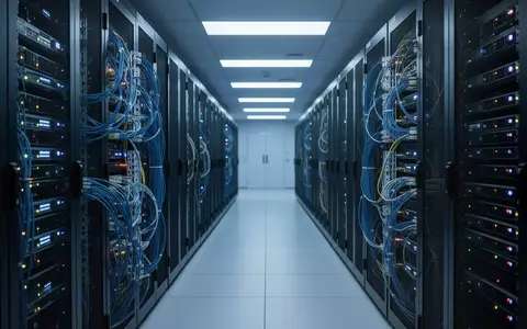 Moderne Serverinfrastruktur mit blauer Beleuchtung und Glasfaserkabeln in einem Rechenzentrum. - Foto: über boerse-global.de