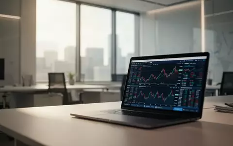 Ein moderner, minimalistischer Finanzarbeitsplatz mit einem Laptop in einem hellen Bürogebäude. - Foto: über boerse-global.de