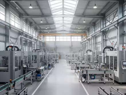 Moderne Industrieanlage in Deutschland mit fortschrittlichen Maschinen in einer hellen Werkshalle. - Foto: über boerse-global.de