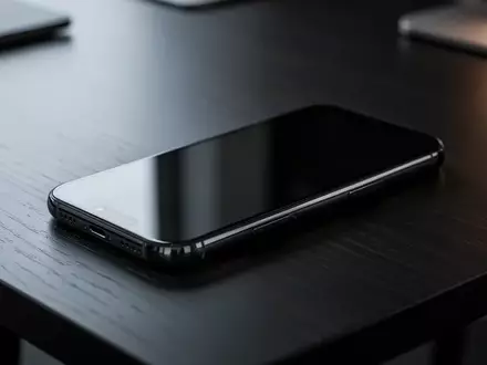 Ein dunkles Smartphone liegt auf einem hölzernen Schreibtisch vor einem unscharfen Hintergrund. - Foto: über boerse-global.de