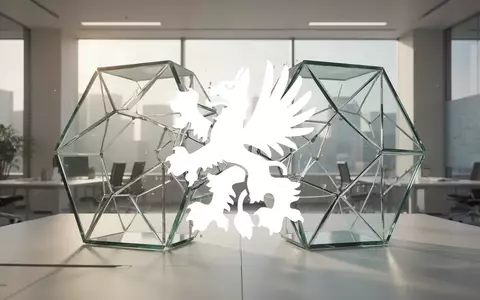 Abstrakte Darstellung einer Unternehmensumstrukturierung durch sich trennende geometrische Glasstrukturen. - Foto: über boerse-global.de