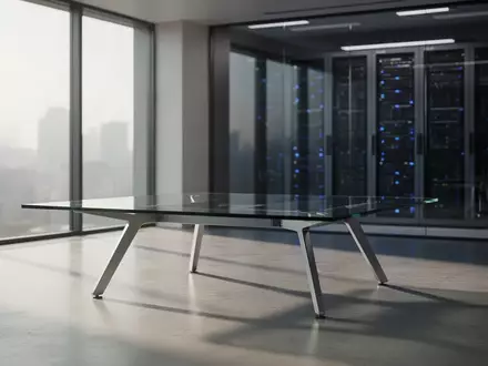 Ein minimalistisches, modernes Büro mit einem leeren Konferenztisch und im Hintergrund angedeuteter Servertechnik. - Foto: über boerse-global.de