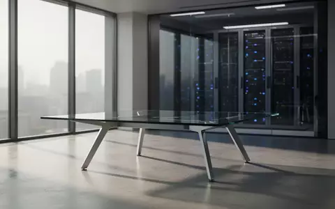 Ein minimalistisches, modernes Büro mit einem leeren Konferenztisch und im Hintergrund angedeuteter Servertechnik. - Foto: über boerse-global.de