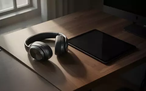 Ein minimalistischer Schreibtisch mit hochwertigen Kopfhörern und einem dunklen Tablet vor einem Fenster mit weichem Morgenlicht. - Foto: über boerse-global.de