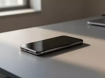 Ein modernes Smartphone liegt auf einem minimalistischen Schreibtisch in hellem, natürlichem Licht. - Foto: über boerse-global.de