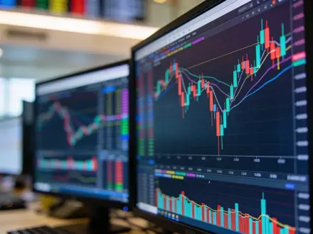 Nahaufnahme von unscharfen Finanzdiagrammen auf Monitoren in einem modernen Handelsraum. - Foto: über boerse-global.de