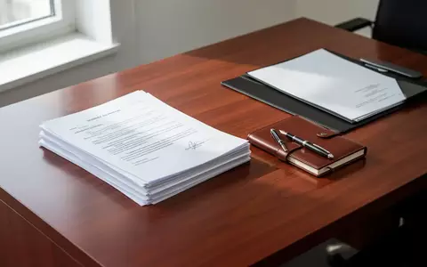 Ein aufgeräumter Schreibtisch mit gestapelten Dokumenten, einem Füllfederhalter und einem Notizbuch in einem hellen Büro. - Foto: über boerse-global.de