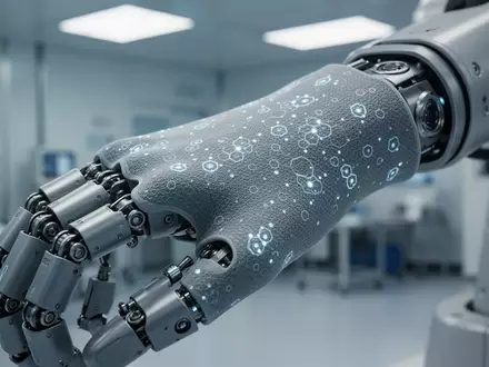 Nahaufnahme der strukturierten Smart-Skin-Oberfläche eines humanoiden Roboters in einer industriellen Umgebung. - Foto: über boerse-global.de