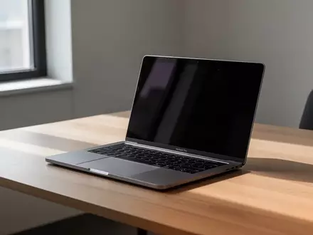 Moderner Arbeitsplatz mit einem Laptop auf einem Holztisch bei natürlichem Licht. - Foto: über boerse-global.de