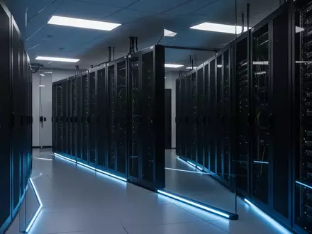 Modernes, minimalistisch beleuchtetes Serverraum-Rechenzentrum mit dunklen Server-Racks in einer professionellen IT-Umgebung. - Foto: über boerse-global.de
