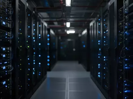 Dunkler Serverraum mit leuchtenden Statusanzeigen in einem Rechenzentrum. - Foto: über boerse-global.de