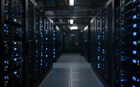Dunkler Serverraum mit leuchtenden Statusanzeigen in einem Rechenzentrum. - Foto: über boerse-global.de