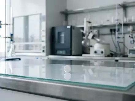 Eine einzelne weiße Tablette auf einer sauberen Glasoberfläche in einem modernen, hellen Labor. - Foto: über boerse-global.de
