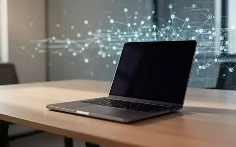 Ein minimalistischer Arbeitsplatz mit einem Laptop mit ausgeschaltetem Bildschirm auf einem Holztisch. - Foto: über boerse-global.de