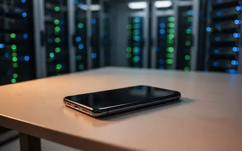 Ein Smartphone liegt auf einem Schreibtisch vor einer unscharfen Server-Infrastruktur im Hintergrund. - Foto: über boerse-global.de