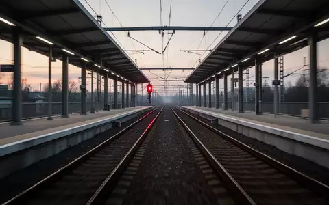 Leerer Bahnsteig bei Dämmerung mit Blick auf Gleisanlagen und Signaltechnik. - Foto: über boerse-global.de