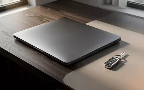 Ein minimalistischer Arbeitsplatz mit einem geschlossenen Laptop und einem physischen Sicherheitsschlüssel auf einem Holztisch. - Foto: über boerse-global.de