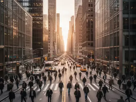 Geschäftiges Treiben in einer Finanzstraße in New York bei spätem Nachmittagslicht. - Foto: über boerse-global.de
