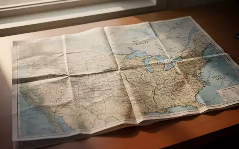 Eine klassische Papierkarte der Großen Seen auf einem hölzernen Schreibtisch im natürlichen Tageslicht. - Foto: über boerse-global.de