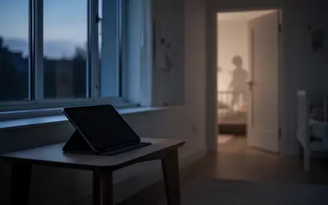 Ein abgedunkeltes Tablet liegt auf einem Beistelltisch in einem modern eingerichteten Raum bei Dämmerlicht. - Foto: über boerse-global.de