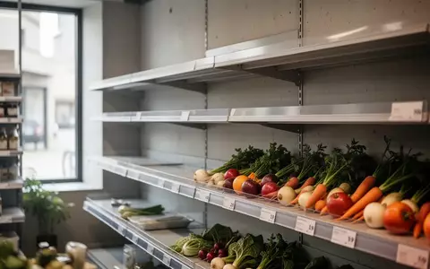 Leere Regale in einem modernen Supermarkt mit frischem Gemüse im sanften Tageslicht. - Foto: über boerse-global.de