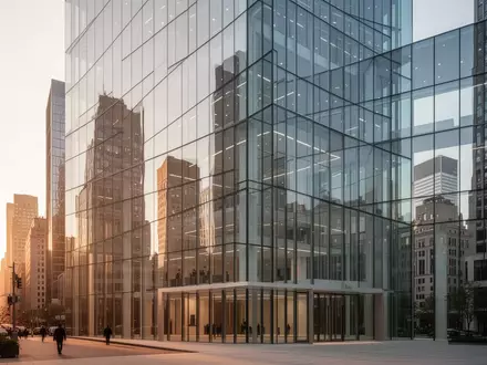 Moderne Glasfassade eines Bürogebäudes im Finanzviertel bei Sonnenuntergang als Symbol für wirtschaftliche Stabilität. - Foto: über boerse-global.de